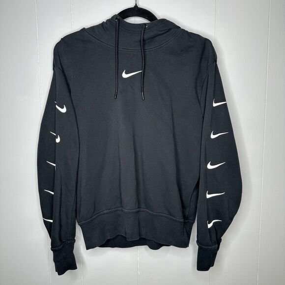 Vintage Y2K Nike Hoodie Womens Size L High Neck Logo Print On Sleeves DC9301-010 - Picture 1 of 12